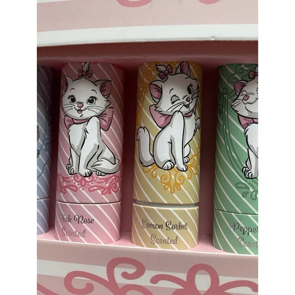 Set Of 6 Disney THE ARISTOCATS MARIE Lip Balms Scented Rose Lemon Peppermint NEW